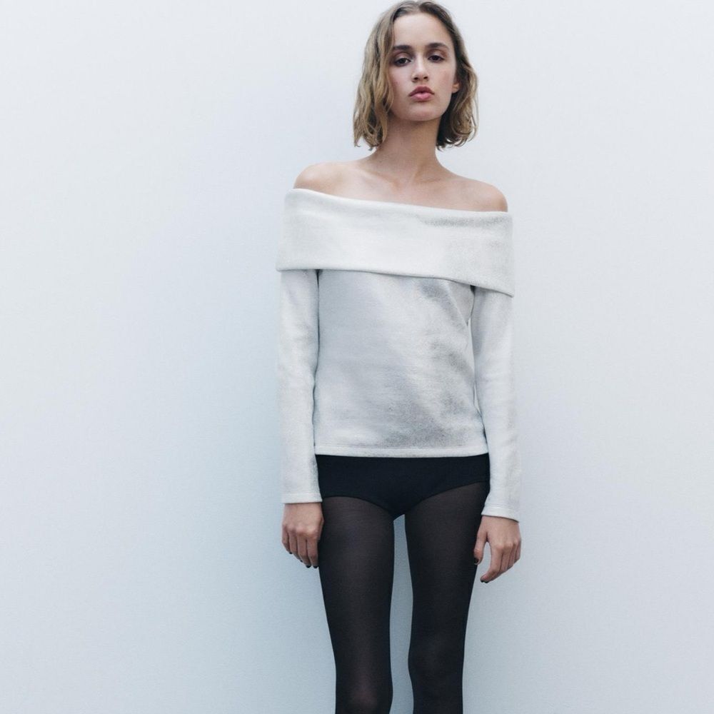Zara metallic off shoulder sweater